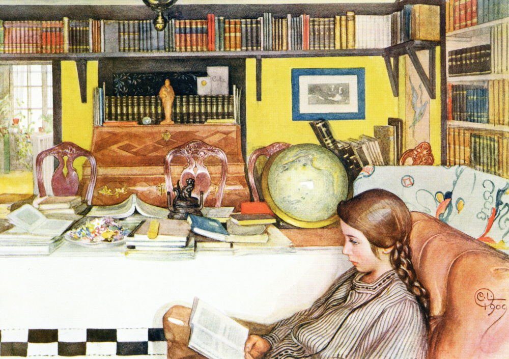 Postkarte Kunstkarte Carl Larsson "Das Lesezimmer"