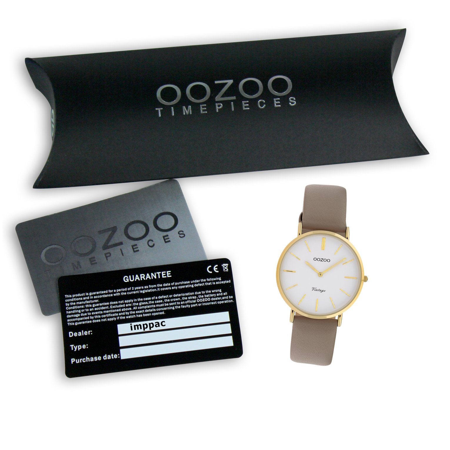 Damen Uhren OOZOO Quarzuhr UOC20089 Oozoo Damen Armbanduhr hellbraun Analog, Damenuhr rund, mittel (ca. 32mm), Lederarmband, Fas