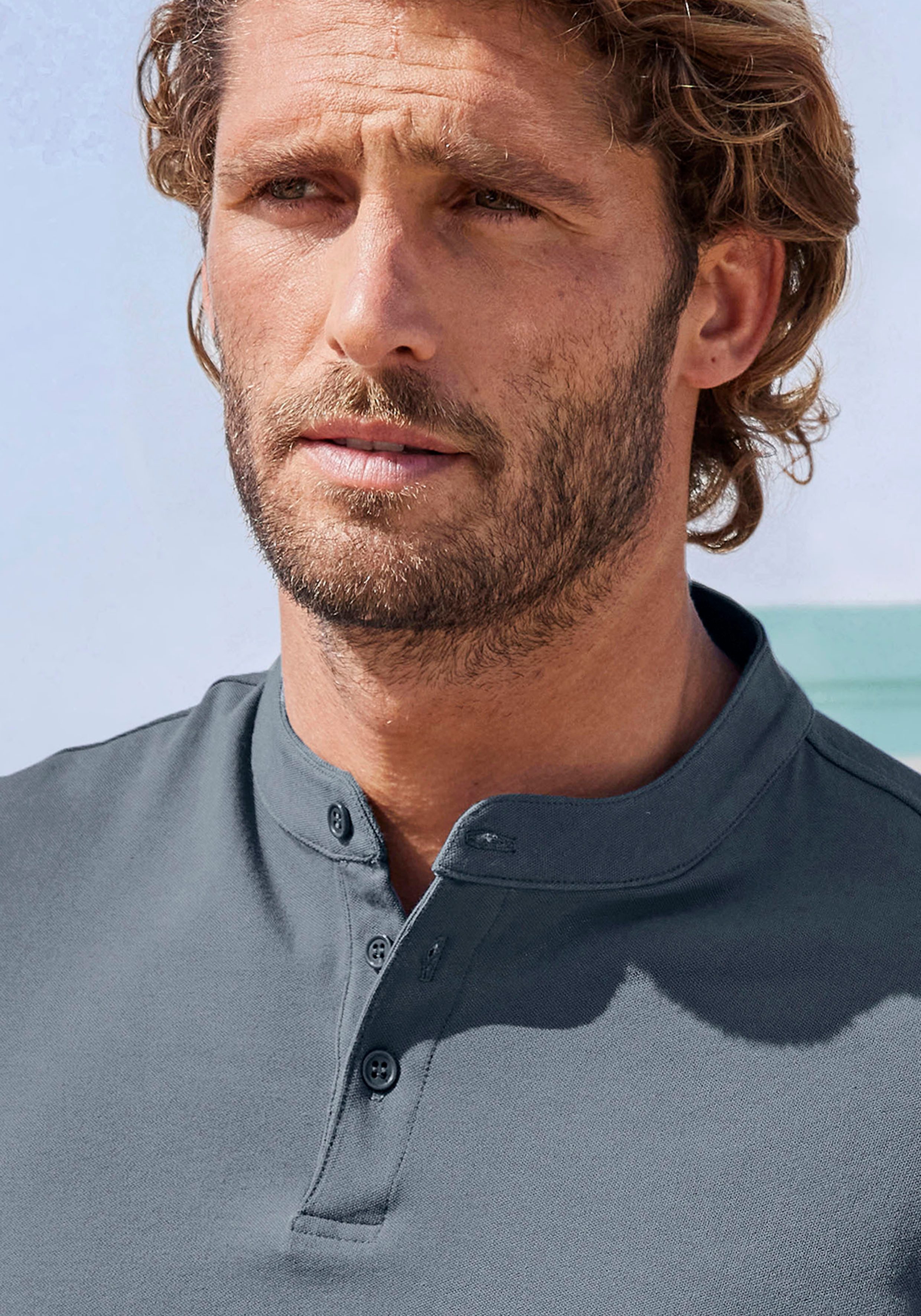 John Devin Henleyshirt mit Stehkragen, Regular-Fit, aus Baumwoll-Piqué