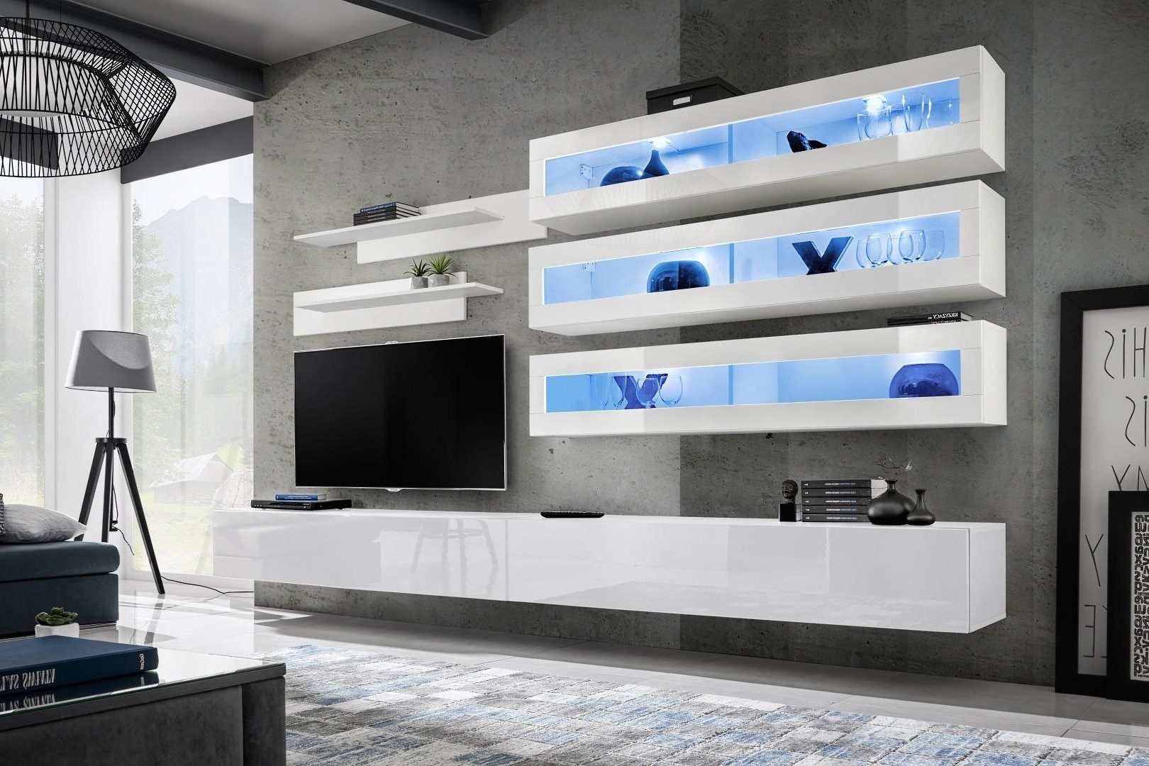 Xlmoebel Wohnwand 7-teiliges Wohnzimmer Set im Designer Stil mit TV-Ständer und Reg, Made in Europa