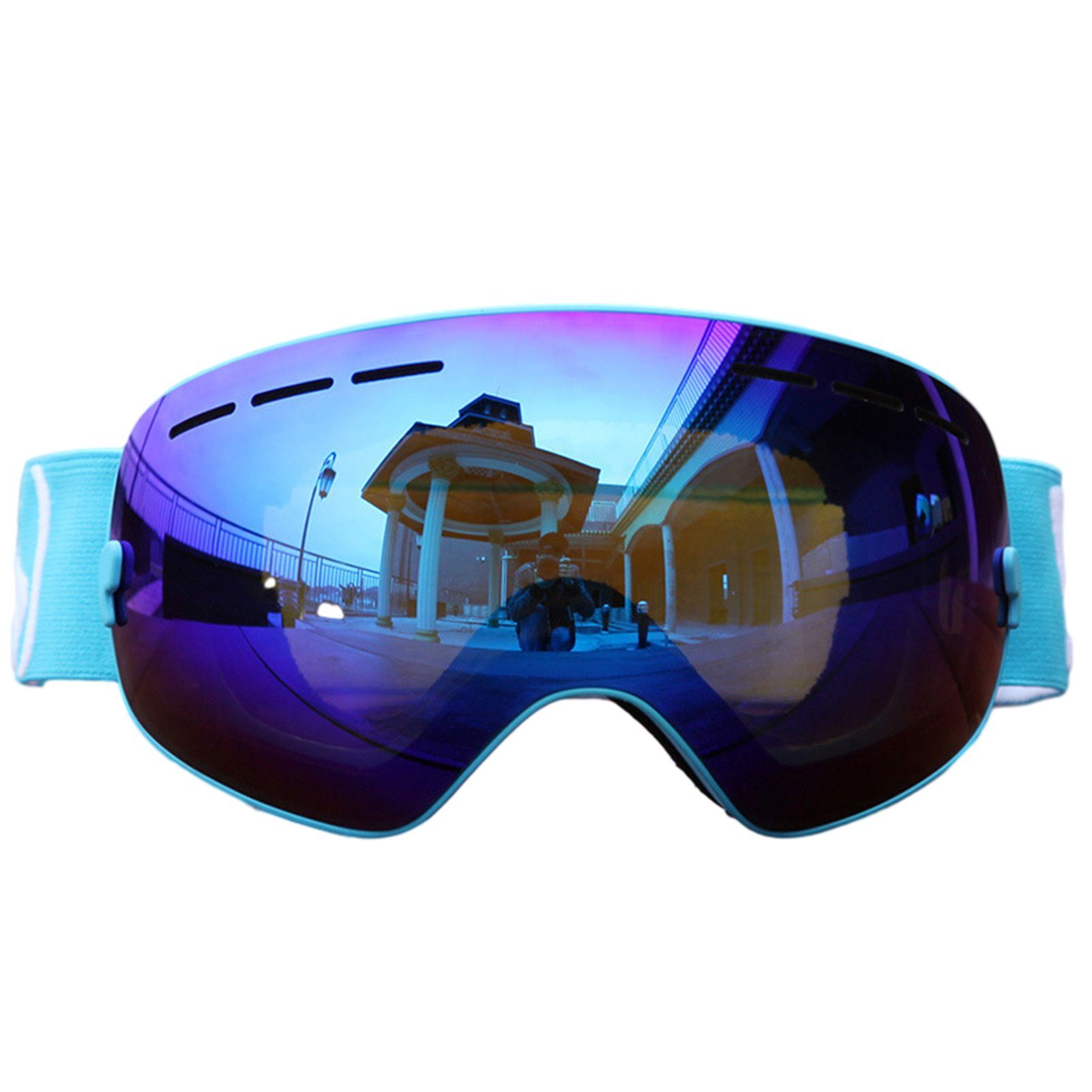 Blusmart Skibrille Große Sphärische Doppelschicht-Skibrille, Bequeme Winddichte blue frame