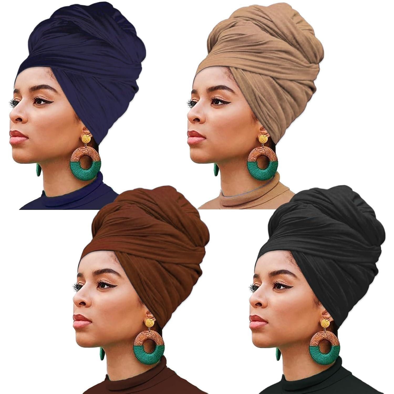 LuxusKollektion Turban Turban Wrap Stretch Jersey Damen Kopfschal Lang, (4-St)