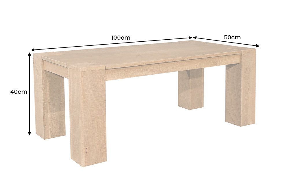 riess-ambiente Couchtisch MAKASSAR 100cm beige - Massivholz, lackiert, natürliche Holzmaserung (Einzelartikel, 1-St), Mangoholz-Tisch mit Landhaus-Flair – ideal für Sofa & Wohnbereich