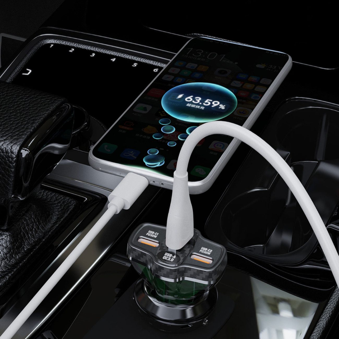 Dudao R78 KFZ-Adapter Kfz-Stecker (12V/24V) zu USB-A, USB-C, 78W Autoladegerät mit PD und QC, 2x USB-A & 1x USB-C – Bild 4 von 5