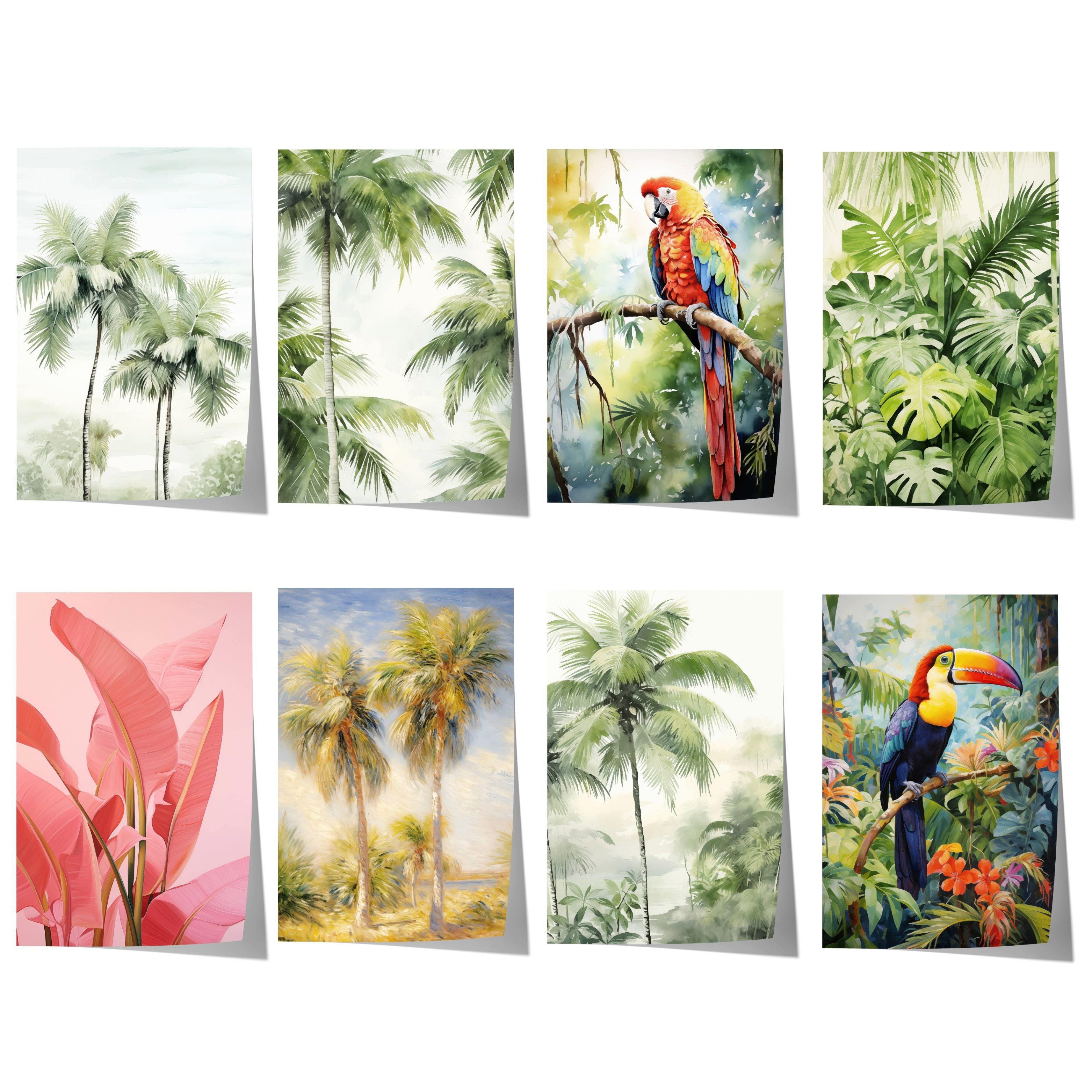JUSTGOODMOOD Poster Dschungel Geschenkidee Papagei Tukan Palmen Dekoprint ohne Rahmen F 10, F (1 St)