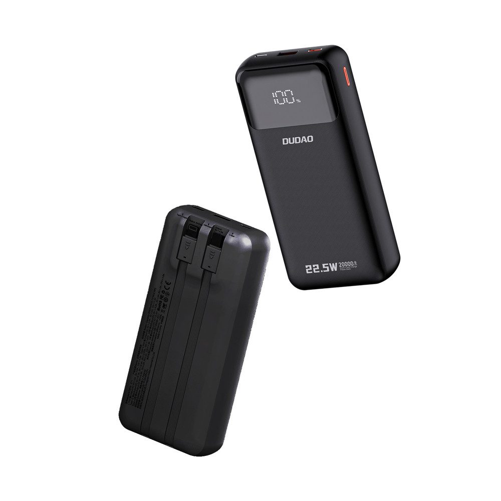 Dudao Akkupack Reiseakku Powerbank 20000 mAh (1 St), Integrierte Kabel, PD-Schnellladen 22,5W, LED-Anzeige