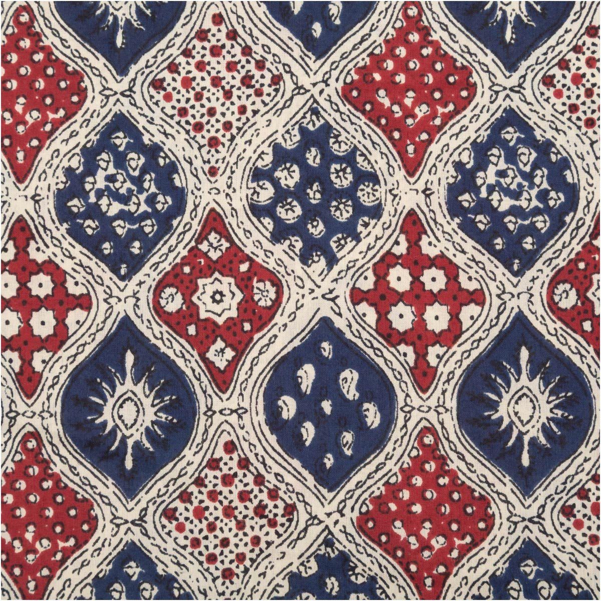 SCHÖNER LEBEN. Stoff Baumwollstoff Meterware Voile Ethno blau rot 145cm wollweiß, allergikergeeignet,atmungsaktiv,pflegeleicht