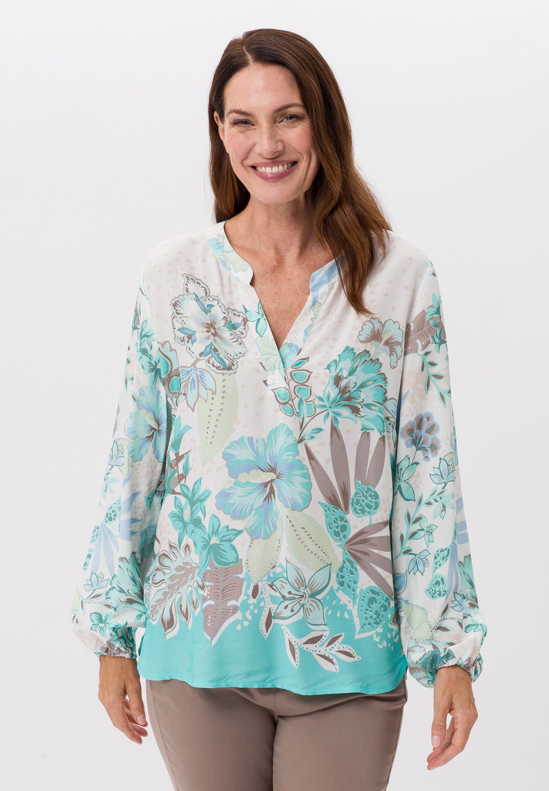 Schlupfbluse mit sommerlichen Panneauxprint