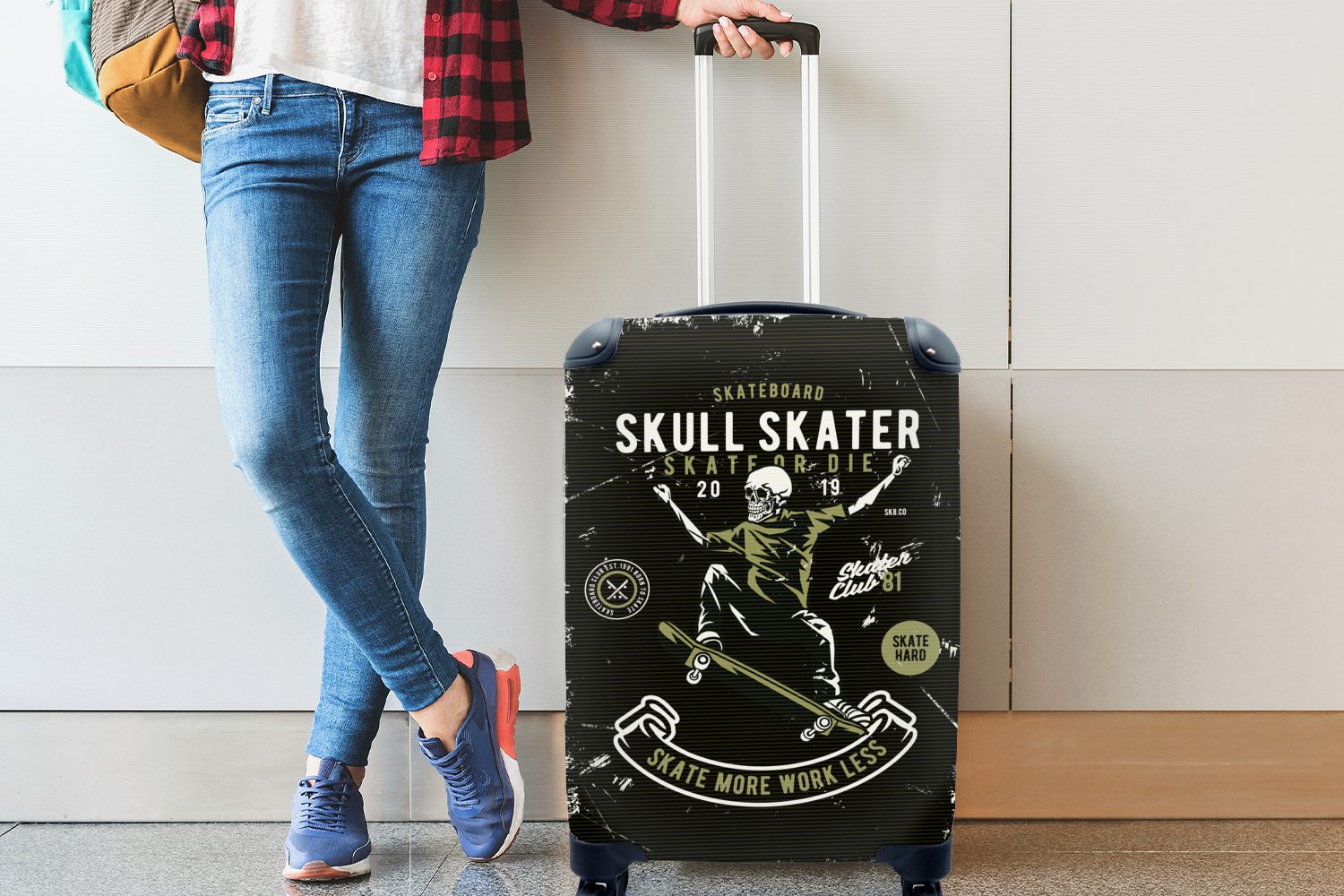 MuchoWow Handgepäckkoffer Skelett - Skateboard rollen, 4 - Reisetasche Vintage Trolley, Reisekoffer Zitat, mit für Rollen, Ferien, Handgepäck 