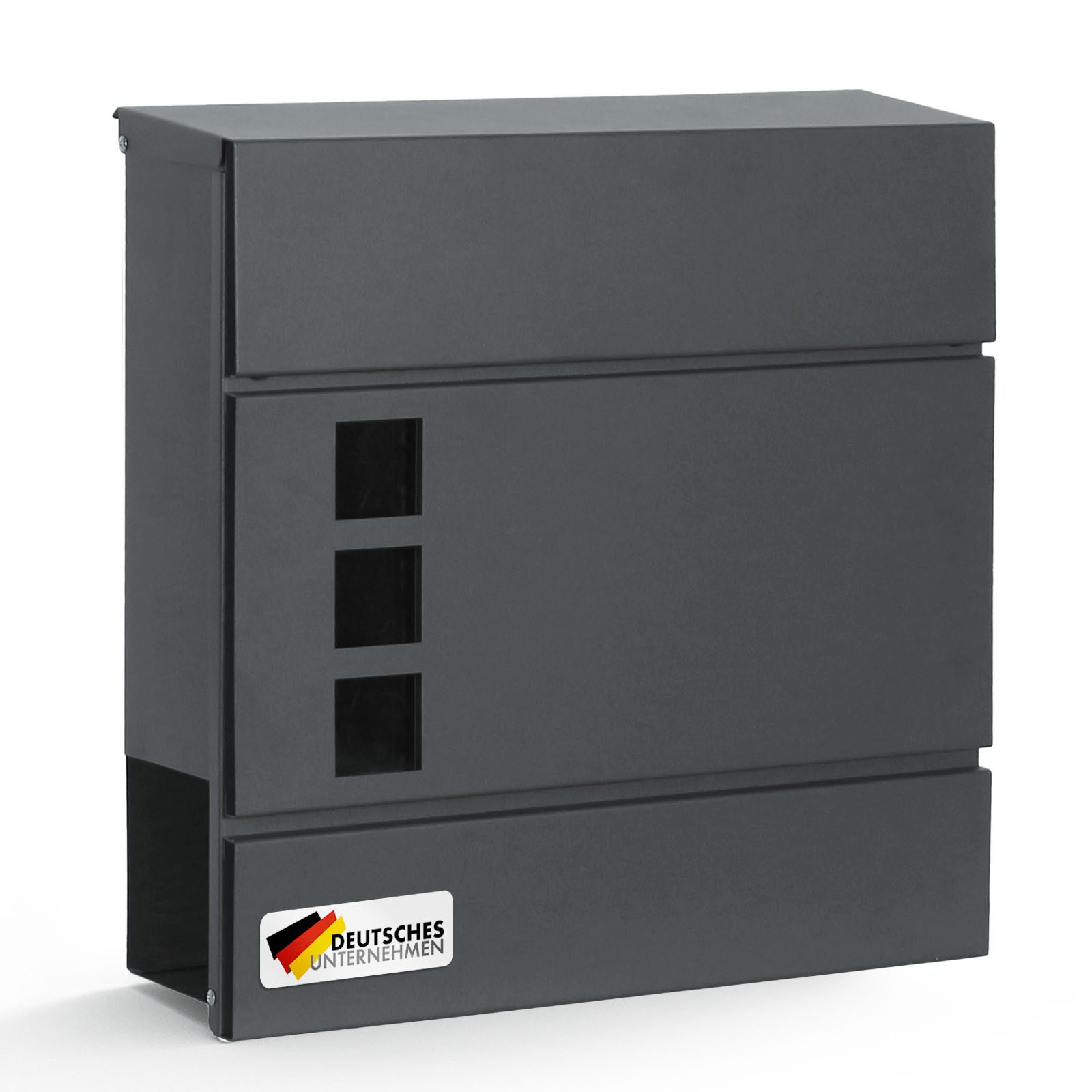 Floordirekt Briefkasten Jules, Anthrazitfarbener Wandbriefkasten mit Sichtfenstern, aus Stahlblech, inkl. 2 Schlüssel