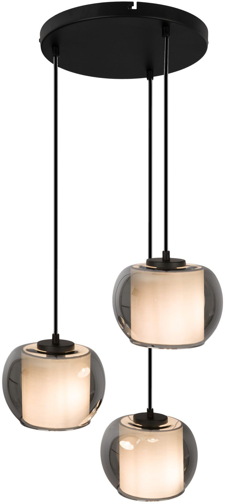 OTTO home Pendelleuchte Tanissa, ohne Leuchtmittel, 3 versetzt lange Pendel mit je 1x Rauchglasschirm und je 1x E27 exkl.