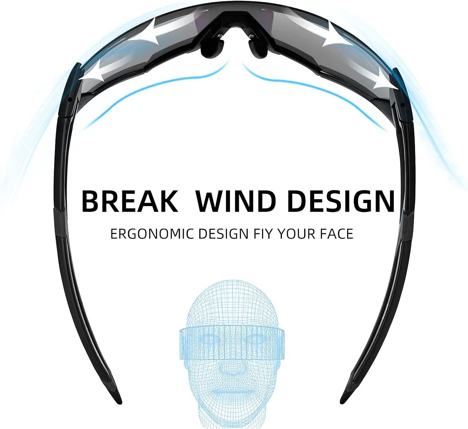 ROCKBROS Fahrradbrille Sonnenbrille UV-Schutz Brille Klar Photochromatisch Fahrradbrille, Sportsbrille für Radfahren Fahren Angeln Golf Herren