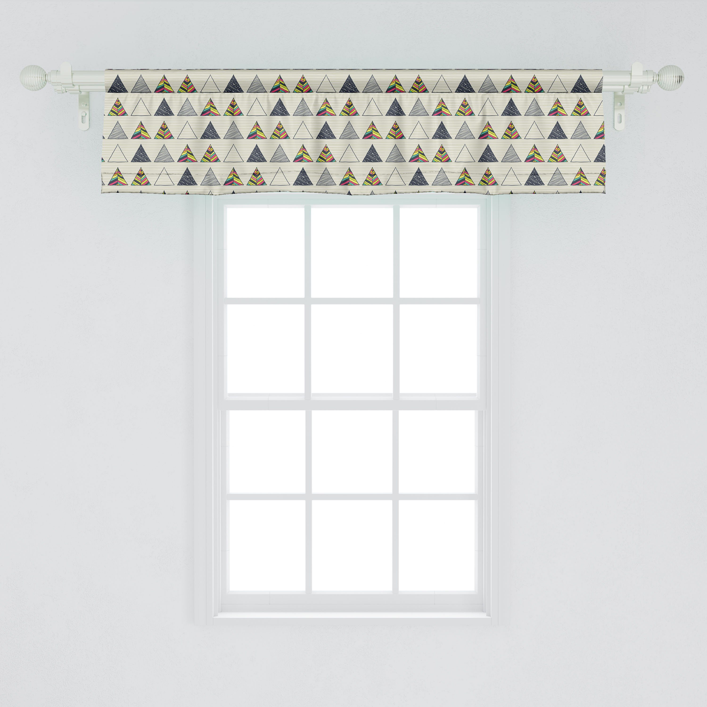 Scheibengardine Geometrisch für Vorhang Küche mit Dreieck Stangentasche, Abakuhaus, Abstrakt Schlafzimmer Dekor Volant Microfaser,