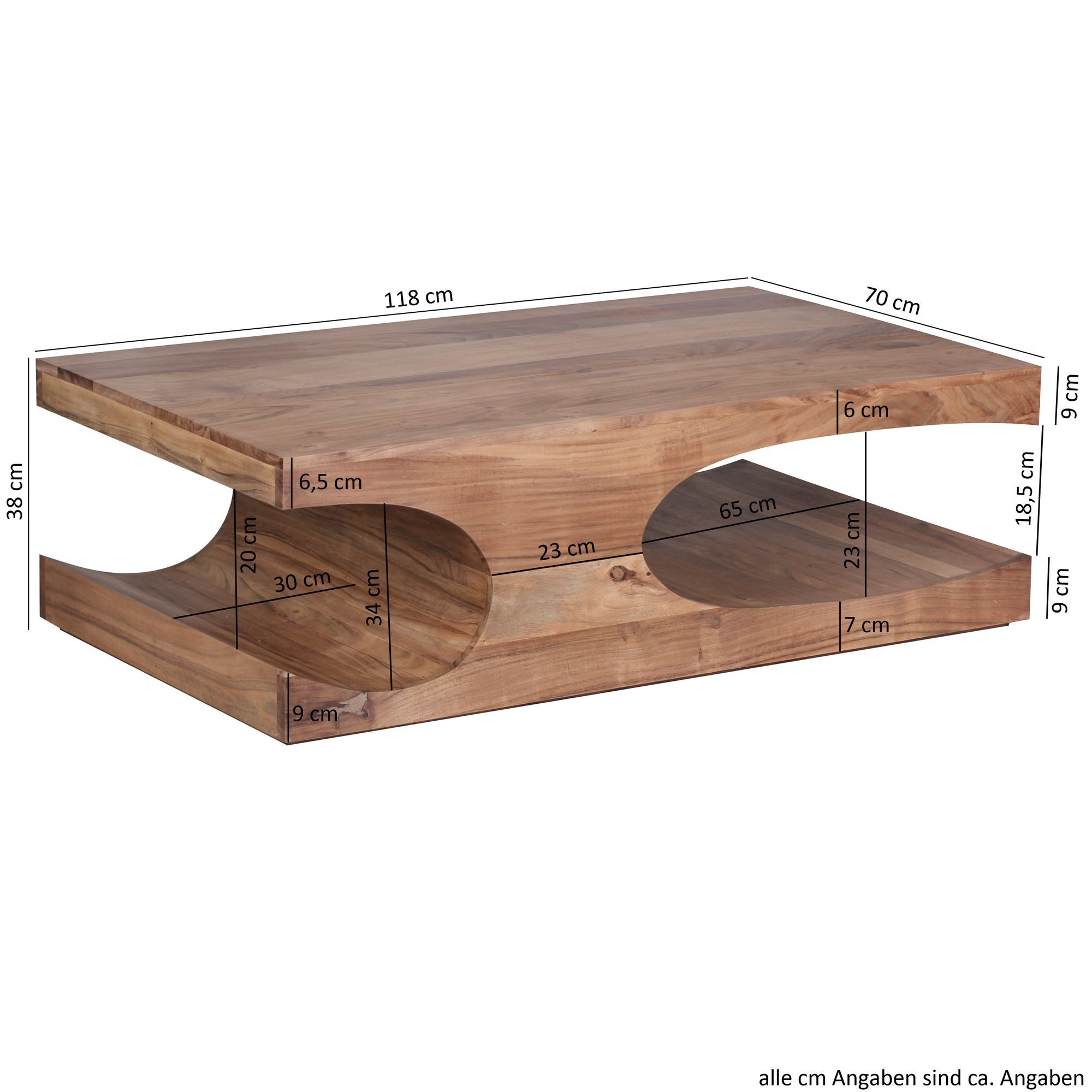 FINEBUY Couchtisch SuVa2473_1 Massivholz 120 cm mit Ablage · Rechteckig Wohnzimmertisch (Großer Wohnzimmertisch, Sofatisch Kaffeetisch), Akazie Massivholz 118x70x38 cm Rechteckig Ablage
