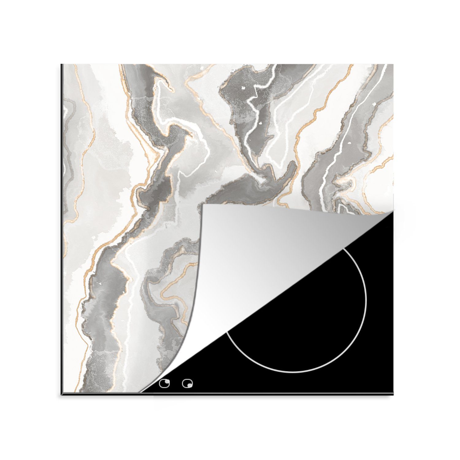 MuchoWow Herdblende-/Abdeckplatte Marmor - Grau - Linie, Vinyl, (1 tlg), 78x78 cm, Ceranfeldabdeckung, Arbeitsplatte für küche