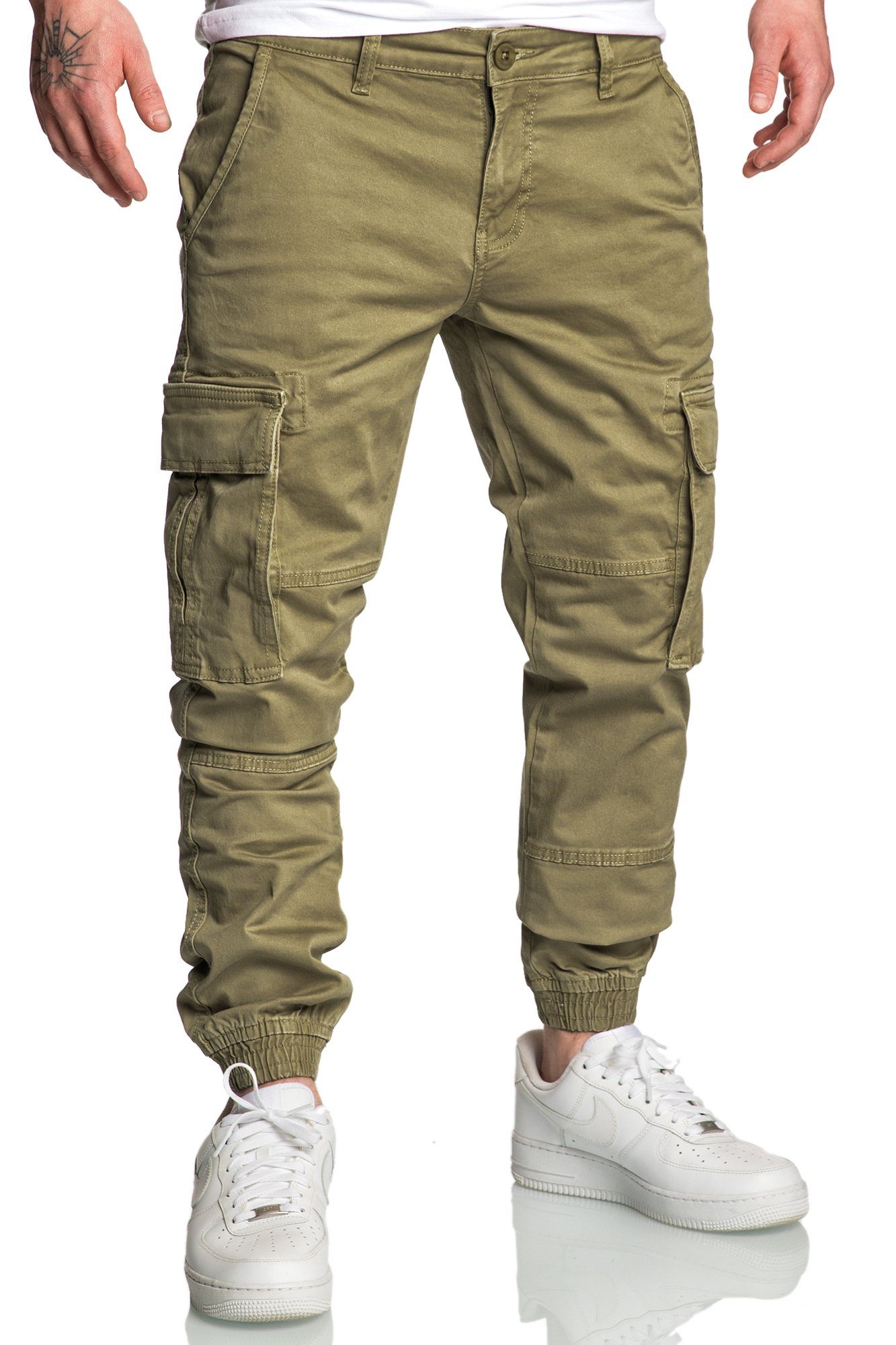 Amaci&Sons Chinohose PLANO Jogger Jeans Jogger-Chino Olive Hose Chino Cargo Cargo Herren