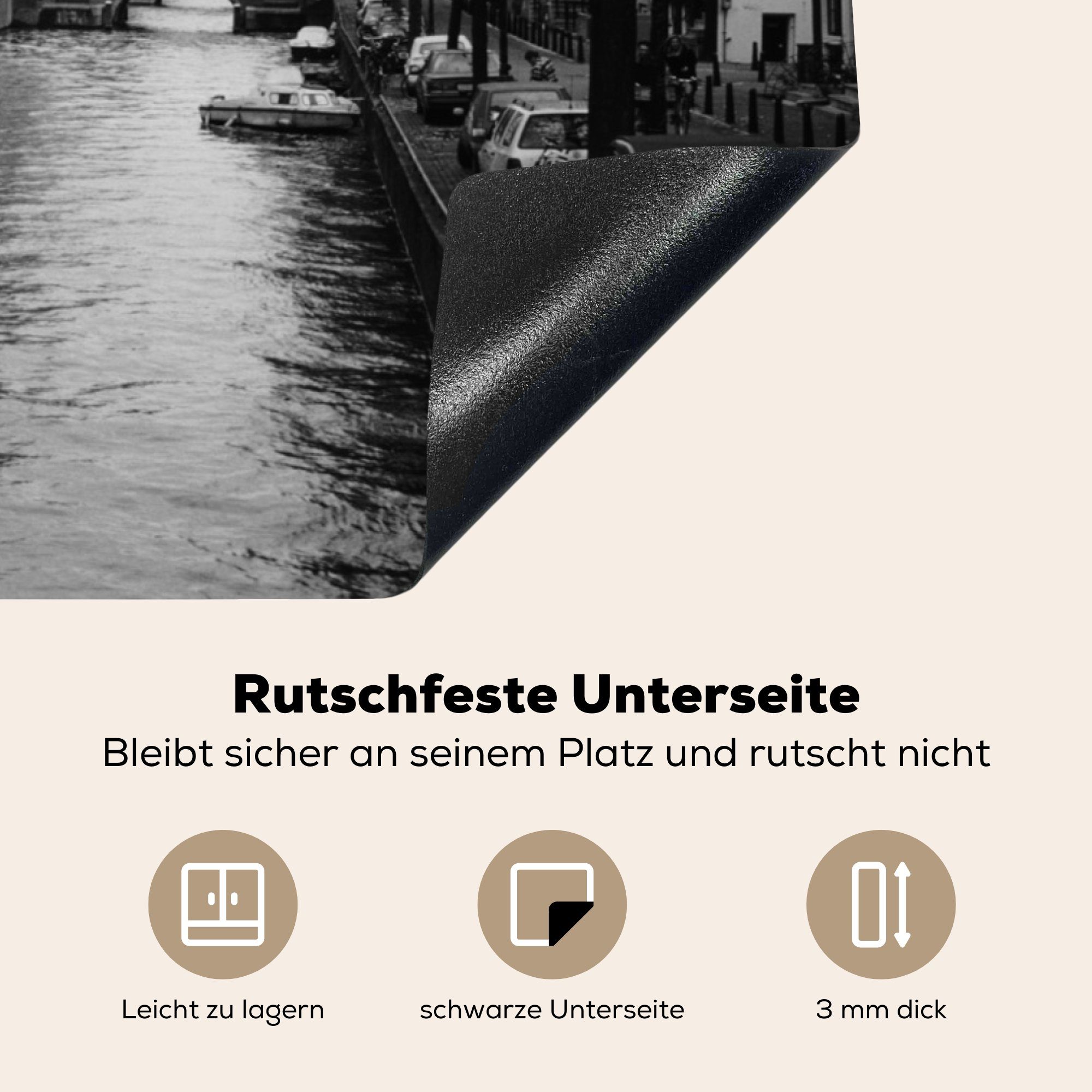 Amsterdam-Kanal MuchoWow tlg), 81x52 Schutz Ceranfeldabdeckung cm, Schwarz Herdblende-/Abdeckplatte - Induktionskochfeld für Weiß, (1 küche, die - Vinyl,