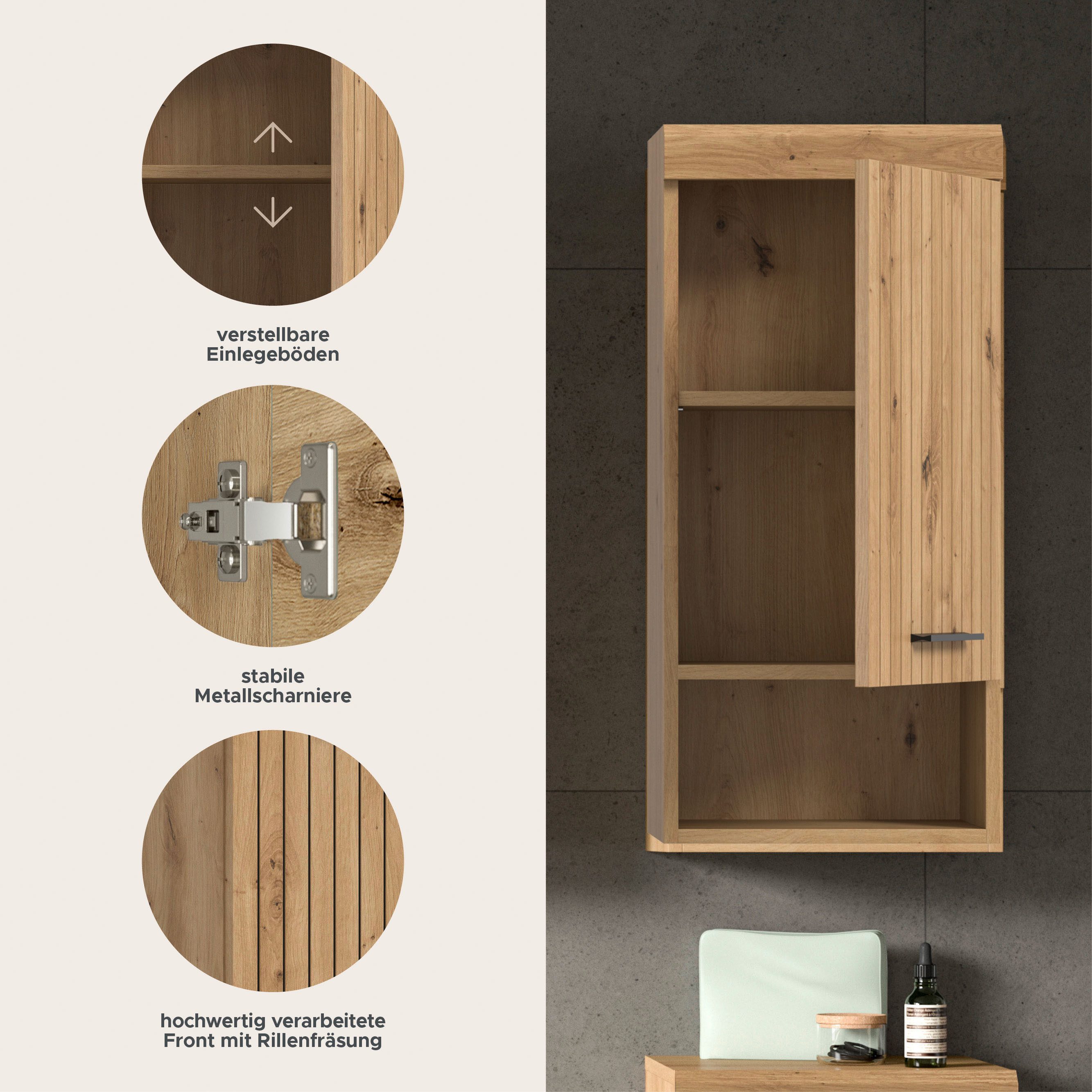 welltime Hängeschrank SIENA, Breite 37cm, 1 Tür, 1 offenes Fächer, 1 Einlegeboden, MDF-Front (1-St., TOPSELLER) in verschiedenen Farben erhältlich, Badmöbel, Badschrank, Schrank, Bad