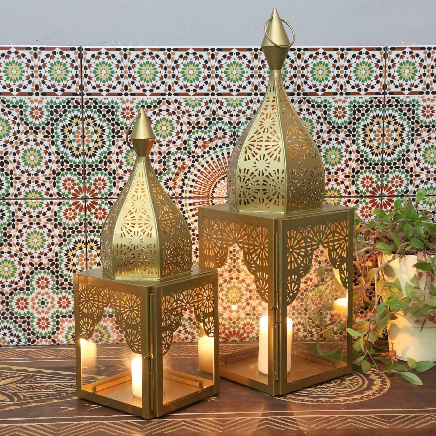Casa Moro Kerzenlaterne Ramadan Laterne Gold 2er Set orientalisches Windlicht (2er-Set Kerzenhalter, Kerzenleuchter), Kunsthandwerk, Eid Mubarak Wohn Deko IRL645