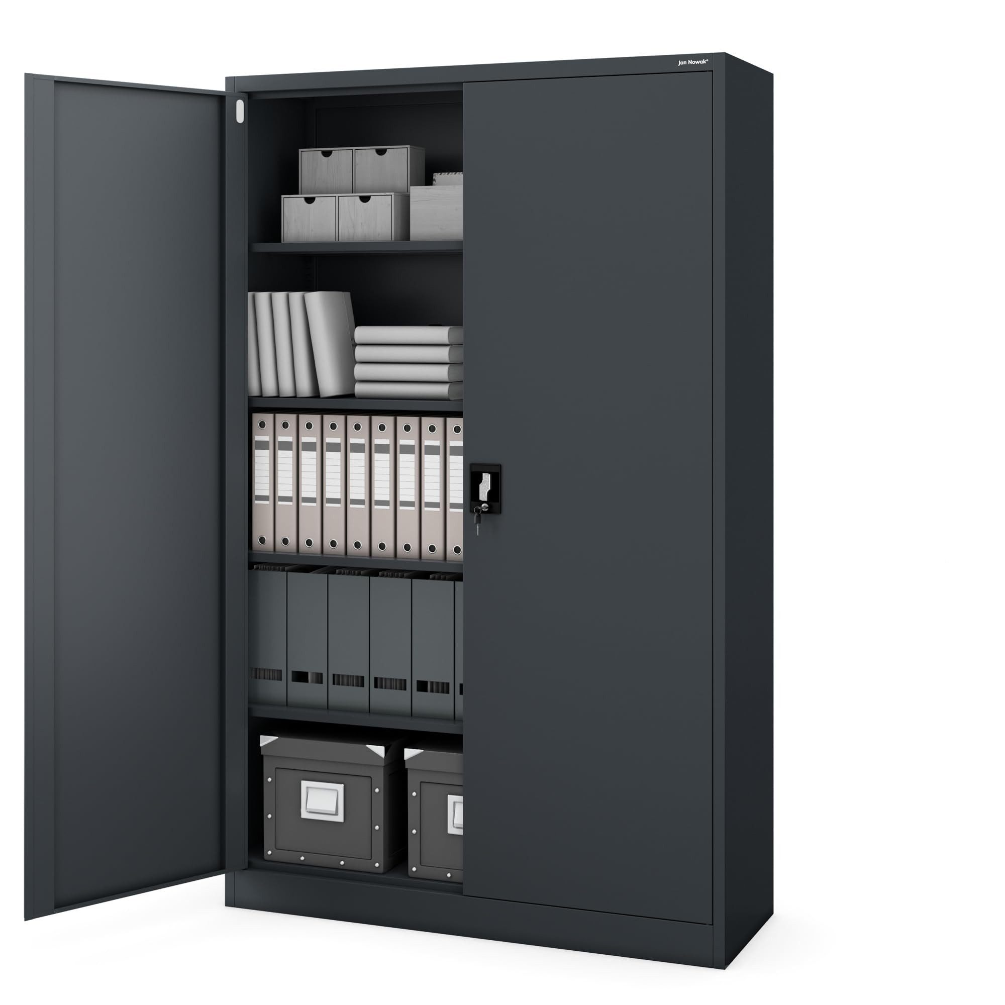 Jan Nowak Aktenschrank Metall Büroschrank abschließbar 115 cm JAN II 5 Böden Stahl (0,6 mm Wandmontage möglich PZH-zertifiziert 11 Farben) Aktenschrank Metall abschließbar 115 cm JAN II 5 Böden Stahl