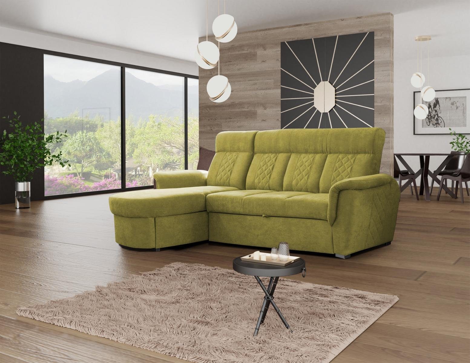 JVmoebel Ecksofa Ecksofa Sofas Design Sofas Mit exklusive moderne hochwertige Bettfunktion Grün L-Form