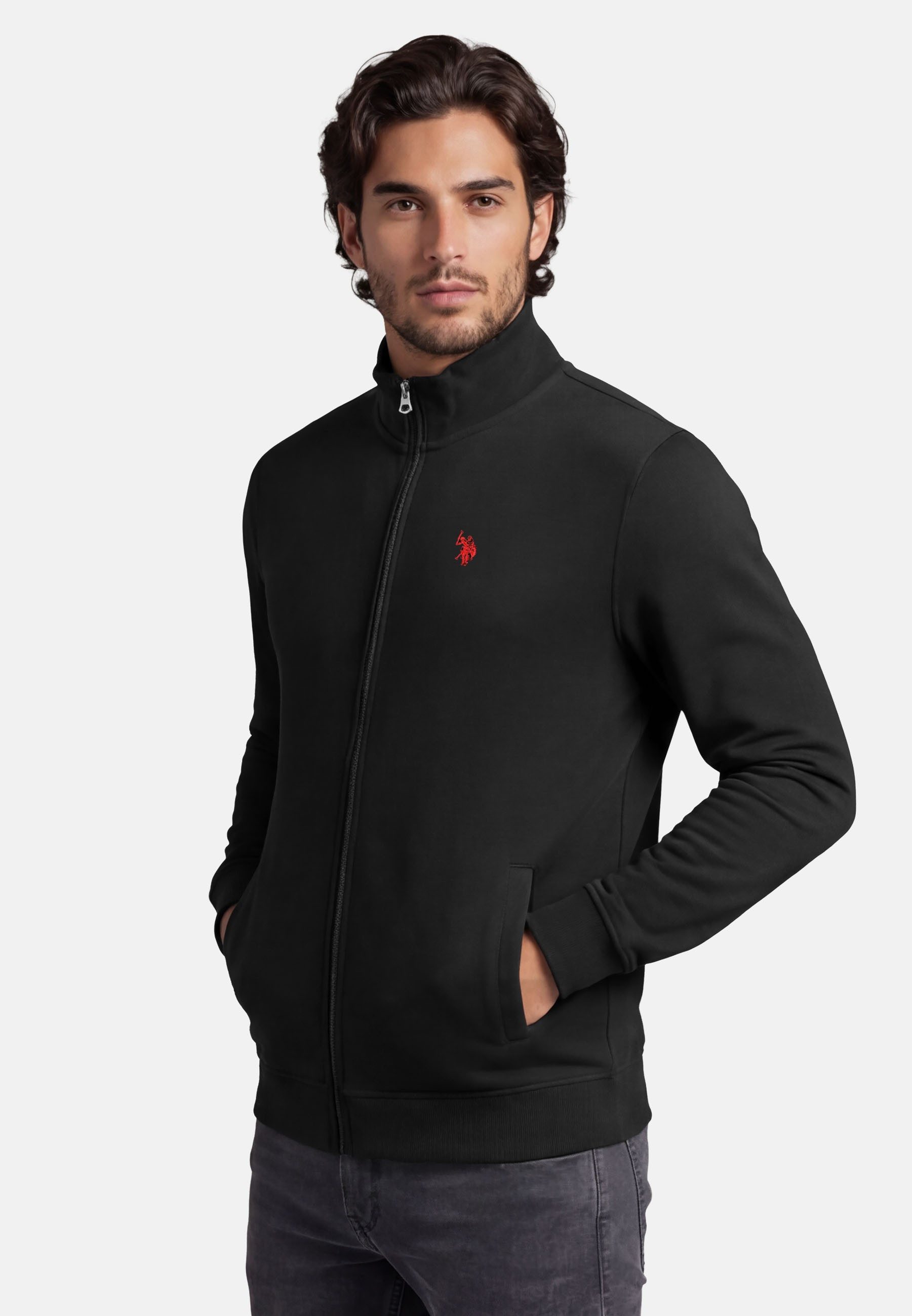 U.S. Polo Assn. Sweatjacke Stehkragenpullover USKiian – Herren Full-Zip Pullover Baumwoll-Viskose-Mix, weich, atmungsaktiv und formstabil