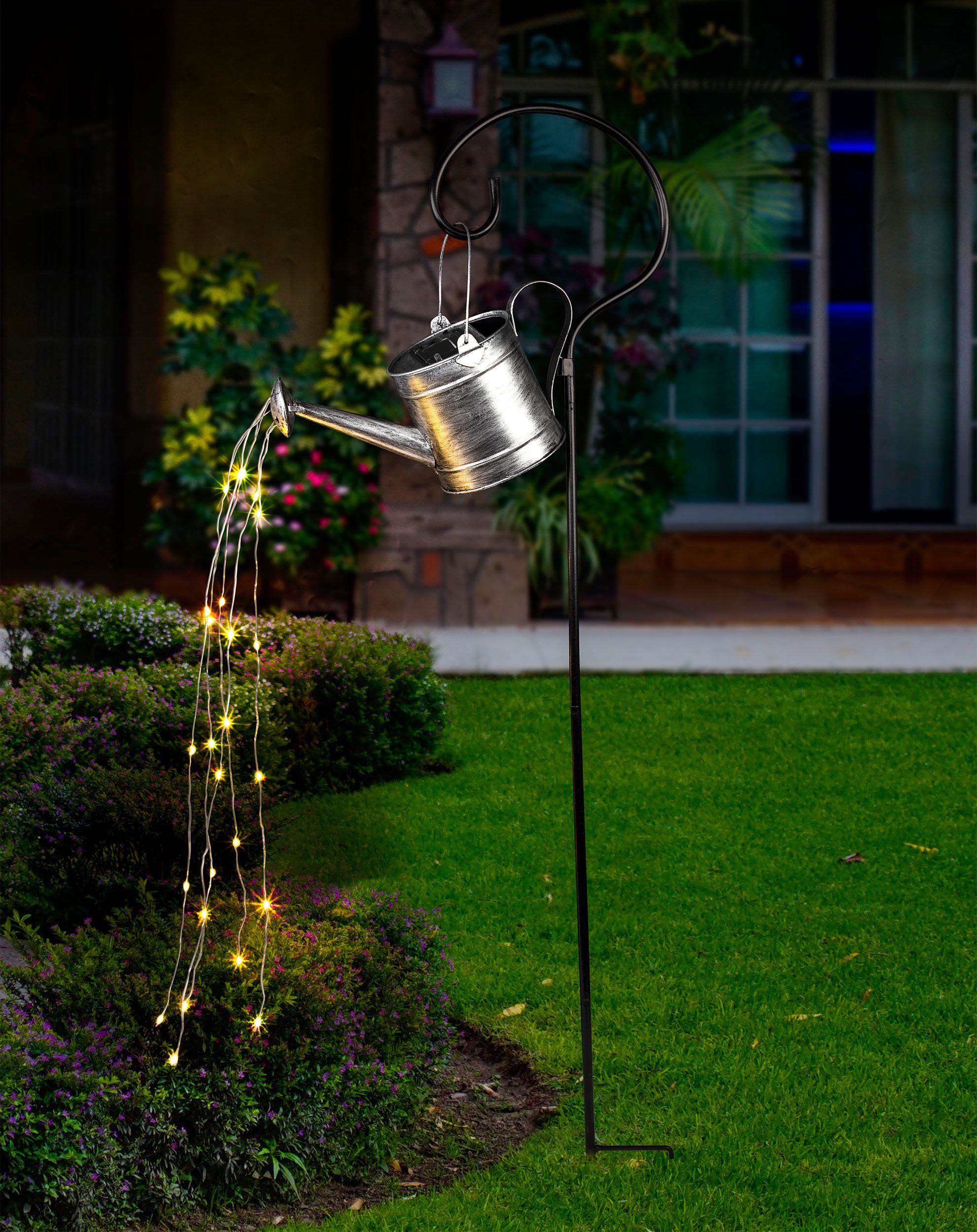 BONETTI LED Solarleuchte Deko Solar LED Gießkanne aus Metall mit LED-Licht, Ein-/Ausschalter, Einschaltautomatik, solarbetrieben, LED, warm-weiß, Einschaltautomatik