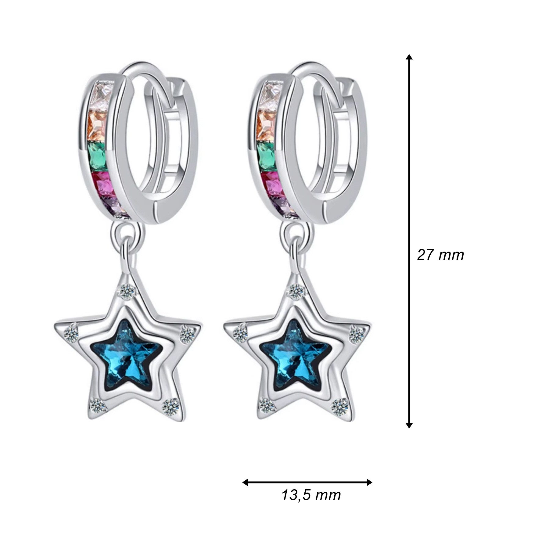 ELLAWIL Paar Creolen Ohrschmuck Damenohrringe Regenbogen Creole Ohrcreolen Sterne (GESCHENKIDEE, Sterling Silber 925), inklusive Geschenkschachtel