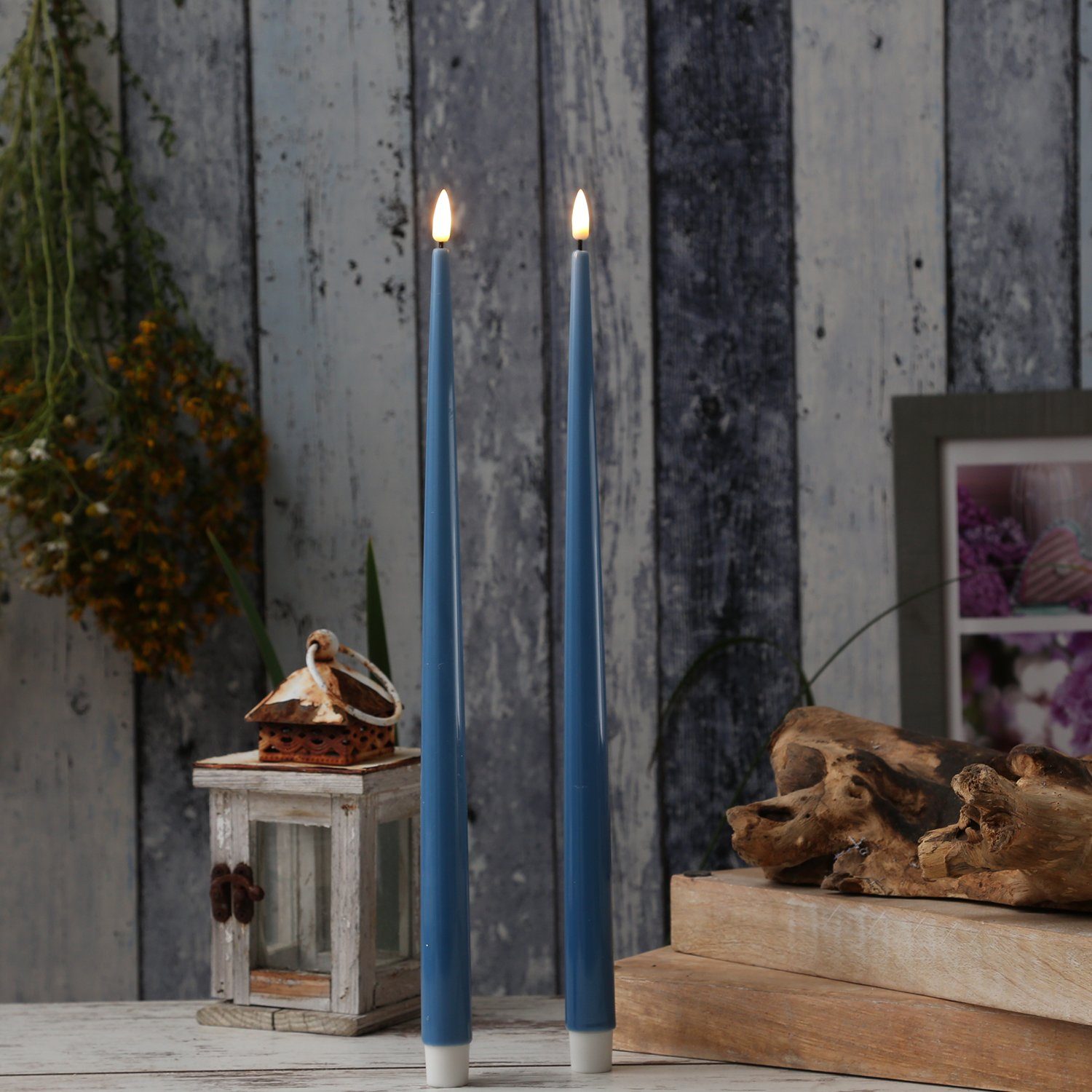 Deluxe Homeart LED-Kerze LED Stabkerzen ELLA Deluxe Tafelkerze flackernd H: 38cm eisblau 2St. (2-tlg)