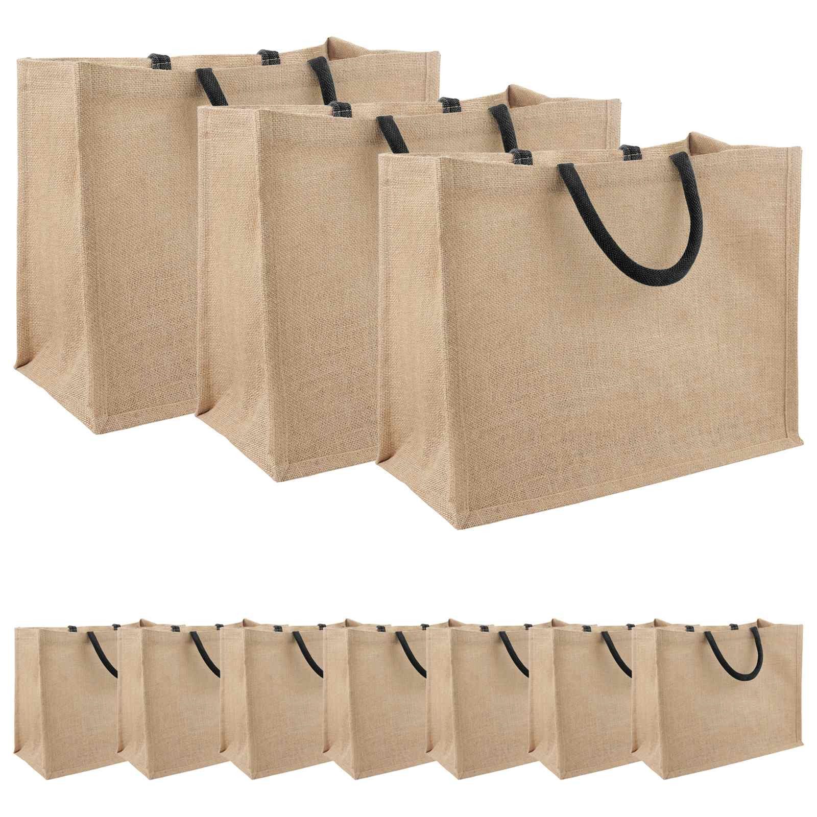 vidaXL Einkaufstrolley Jute-Handtaschen 10 Natürlich und Schwarz 42 x 33 x 19 cm