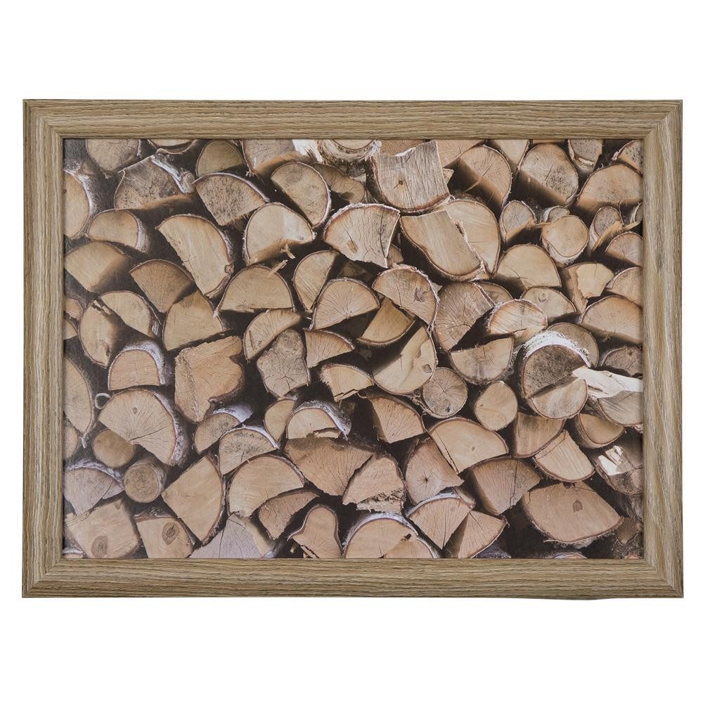 INNA-Glas Dekokissen Deko Kissen BJARKA, Holzscheit Motiv, braun, 43x33x7cm