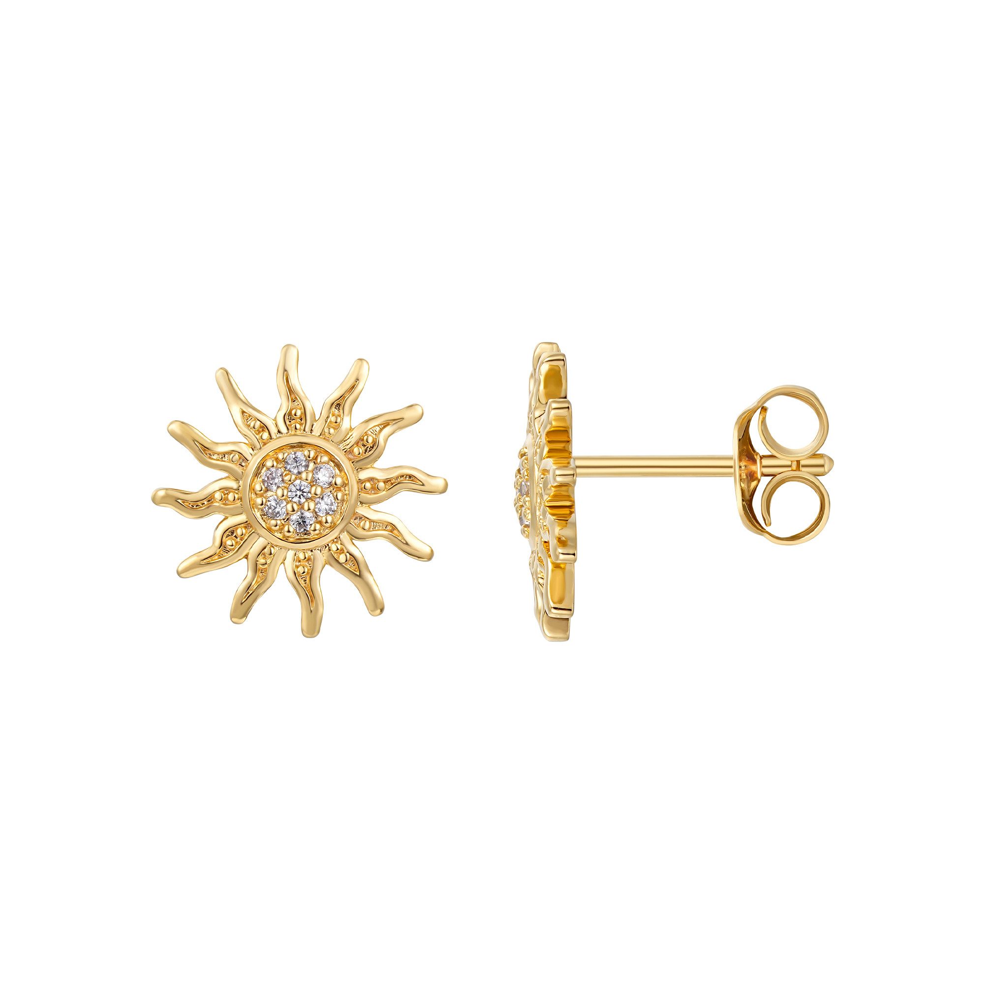 Seinerzeit FLORA & FAUNA Paar Ohrstecker Sol Gold Sonnen Ohrringe, Schmuck aus 925 Sterling Silber (Von der Magie der Träume und der Fantasie inspirierter Ohrschmuck für Damen mit liebevoll gestaltetem, märchenhaftem Motiv – ein besonderer Begleiter im Alltag und zu besonderen Anlässen, inkl. Geschenkverpackung für Frauen ob Freundin, Mutter, Ehefrau, Oma), vergoldet und Zirkonia-Steinen