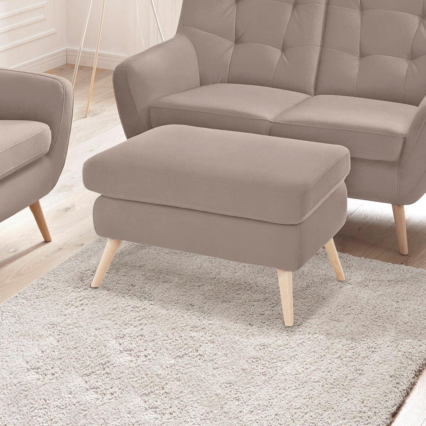 exxpo - sofa fashion Hocker Scandi bequem und elegant mit hohem Holzfuß, bequem und elegant mit hohem Holzfuß