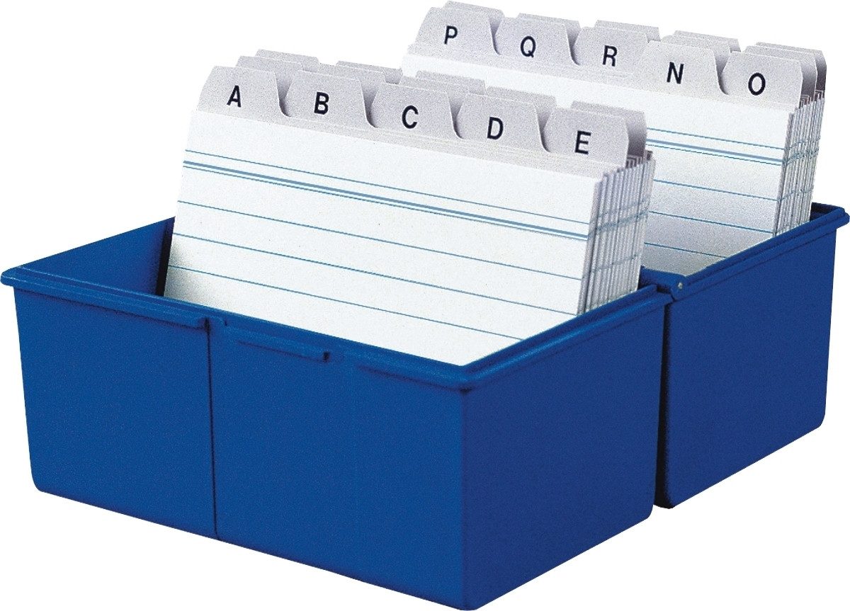 HAN Karteikasten Karteikartenbox A8 quer inkl. 100 Karten und Register blau