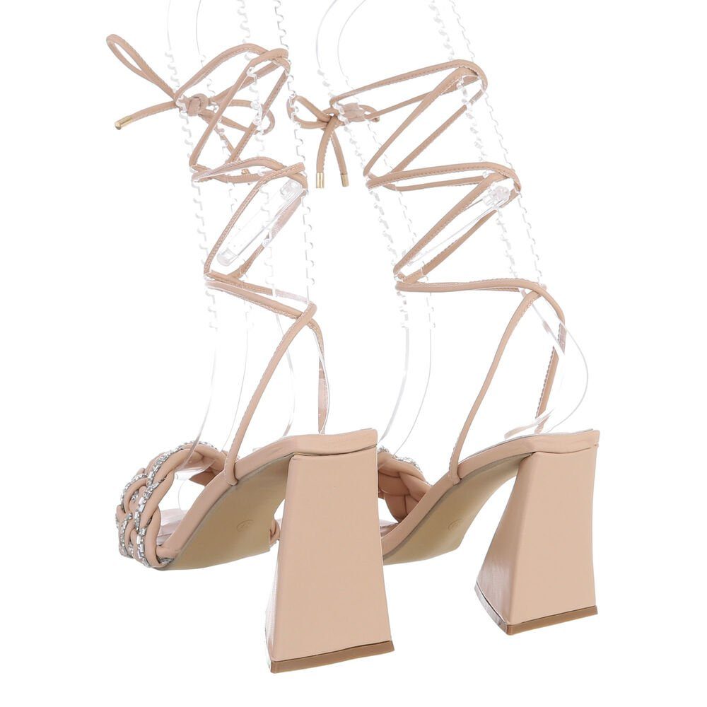 Sandalette Sandaletten & in Damen Party Abendschuhe & Beige Sandalen Clubwear Blockabsatz Ital-Design