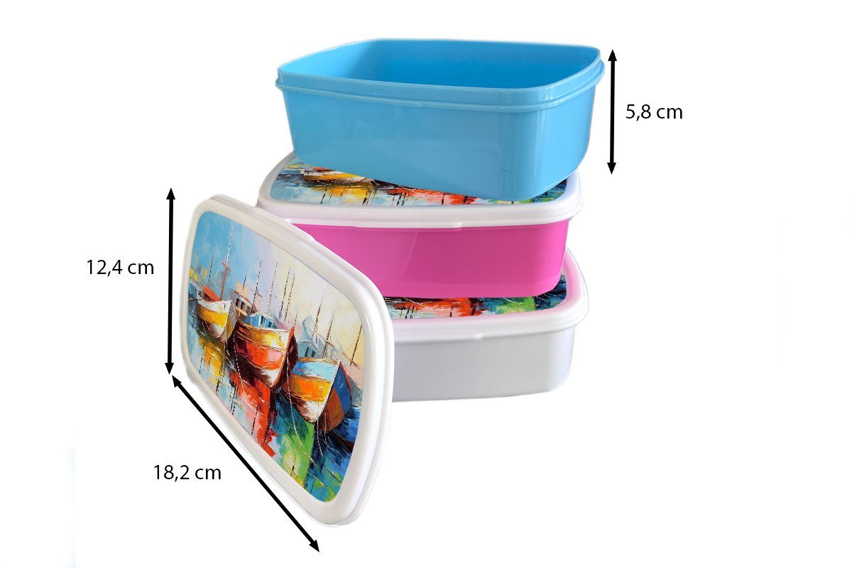 MuchoWow Lunchbox Brotbox - Kunststoff, Mädchen, rosa Kunst Boote Snackbox, Erwachsene, Kunststoff Malerei, für - Kinder, (2-tlg), Brotdose