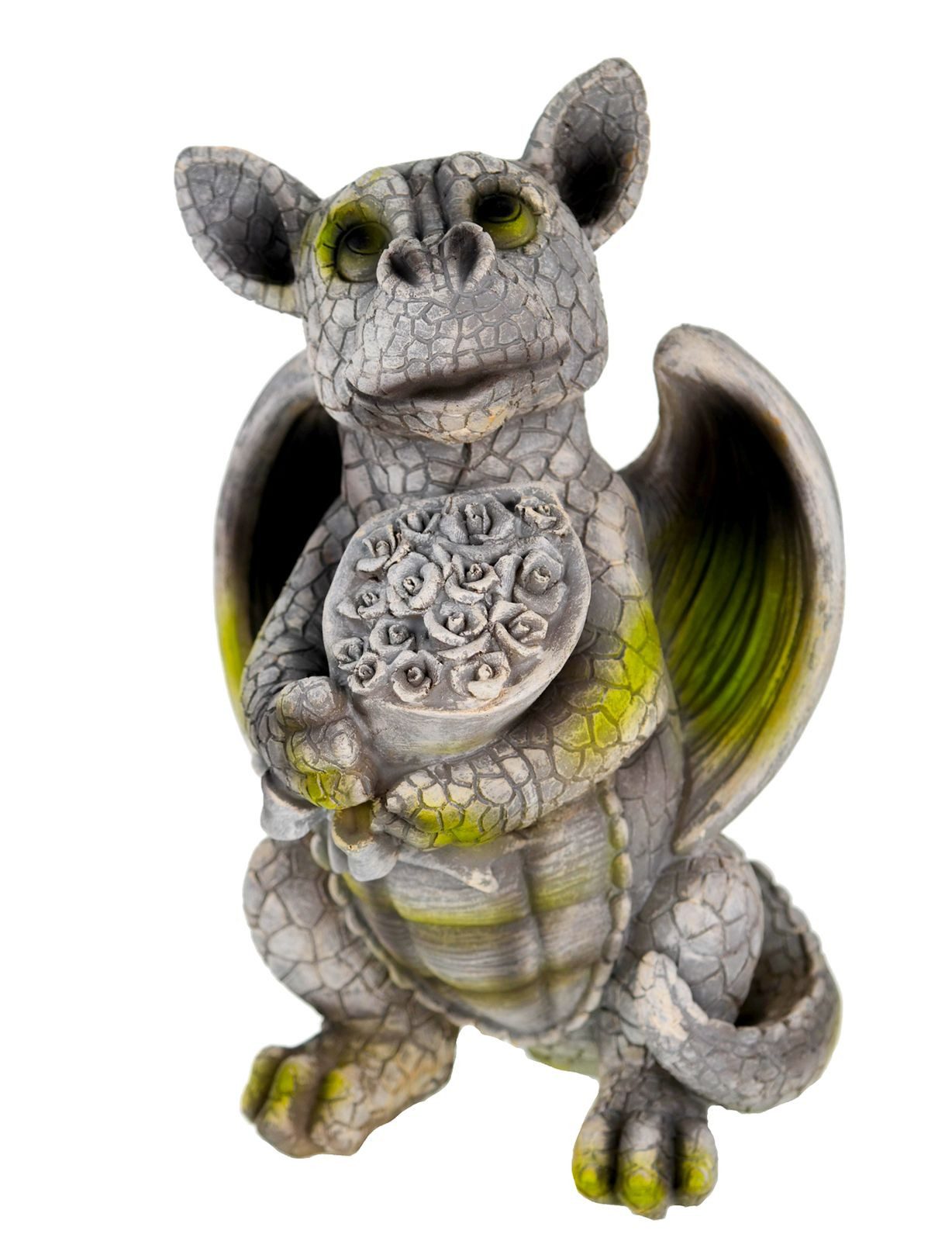 Gartenfigur Gartenfigur Süsser Drache mit Blumenstrauss 25cm Dekoration