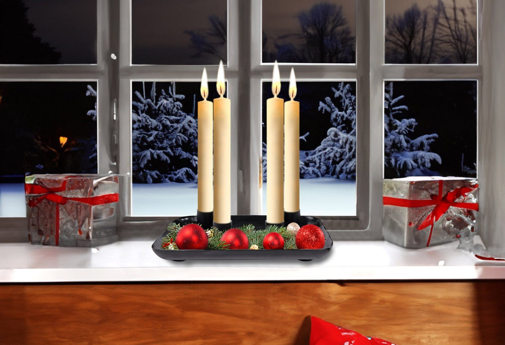 Spetebo Kerzentablett Metall Kerzenständer SCHWARZ für 4 Stabkerzen (Packun günstig online kaufen