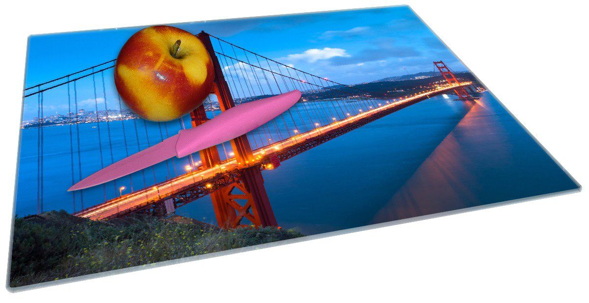 Gate Gummifüße 4mm, Schneidebrett USA, in (inkl. San Francisco 30x40cm ESG-Sicherheitsglas, Bridge Wallario 1-St), rutschfester Golden