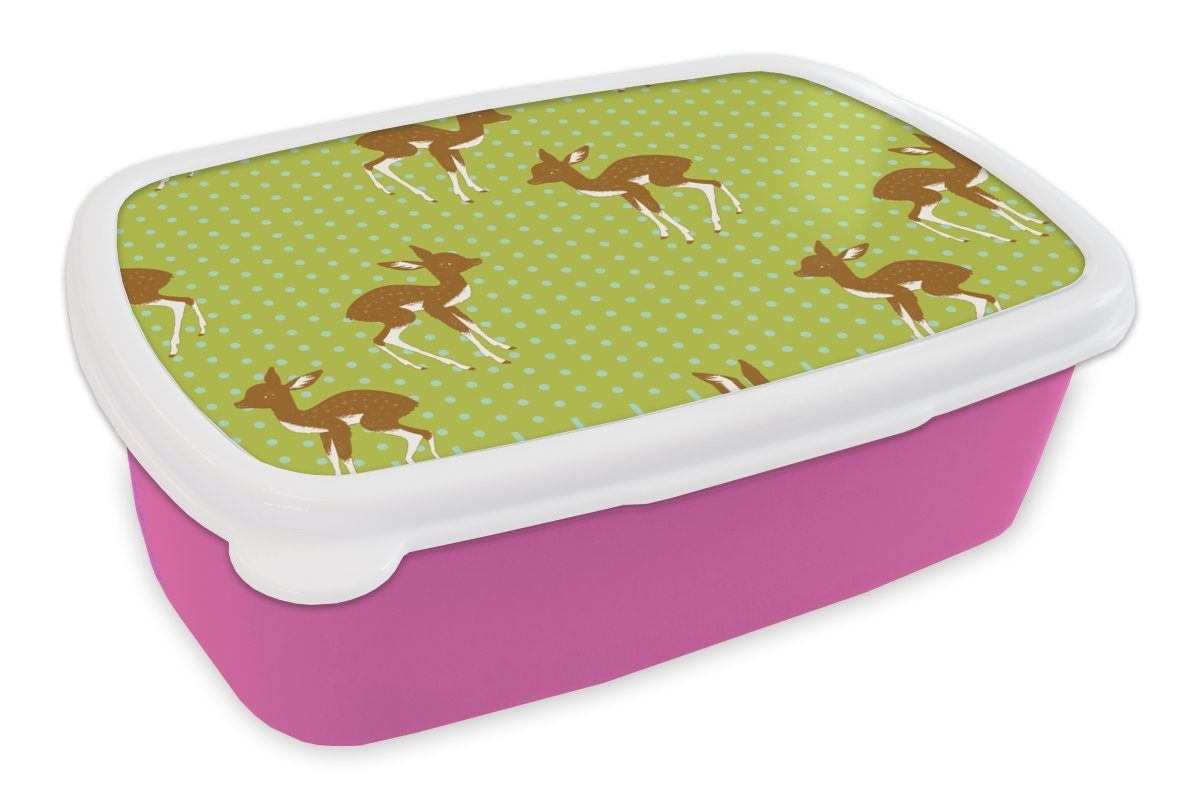 Punkte, Kinder, Brotdose - Snackbox, für Brotbox MuchoWow rosa Lunchbox Kunststoff, Muster Mädchen, Erwachsene, - Kunststoff Hirsche (2-tlg),