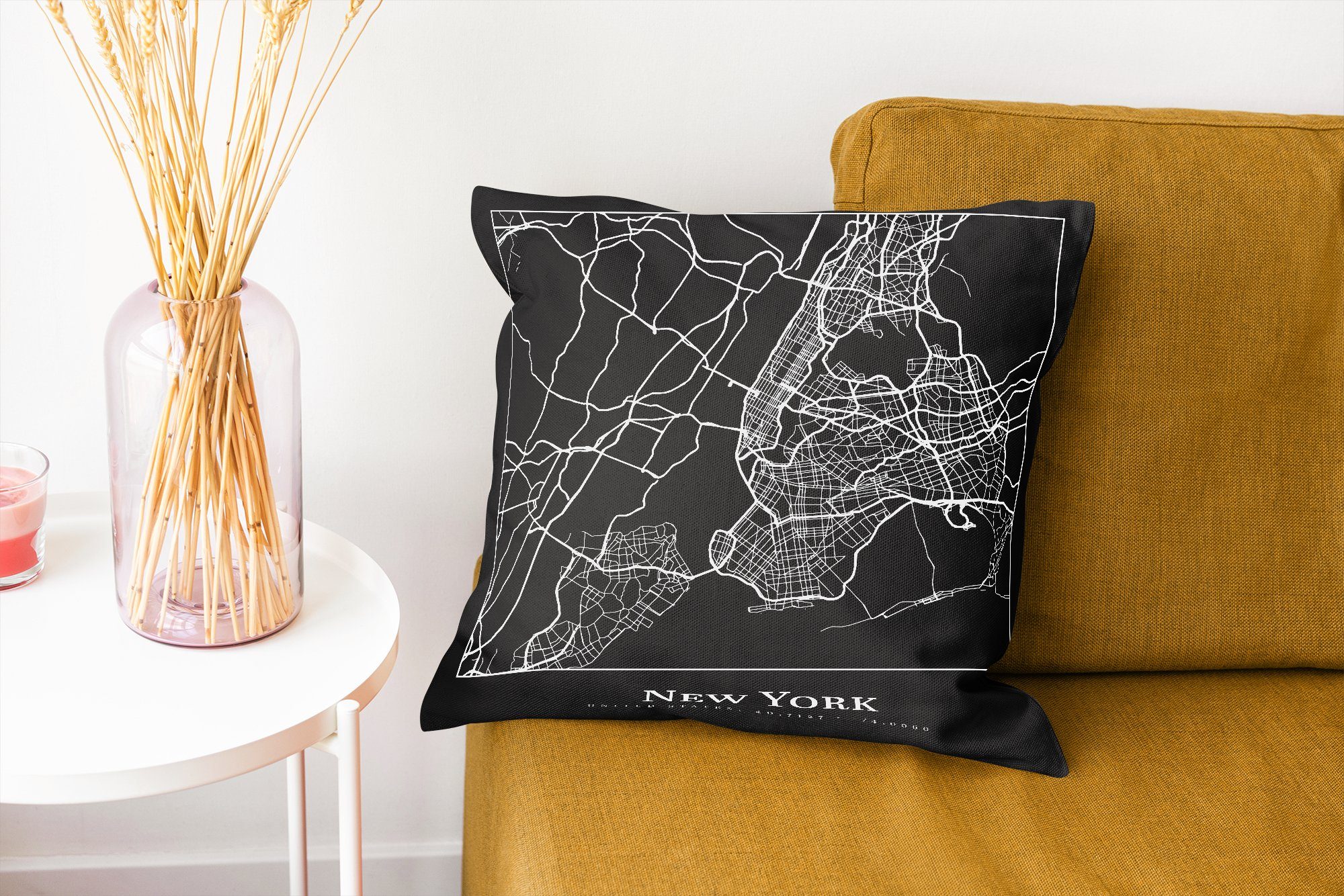York Karte der Karte Füllung - Deko, - Zierkissen für New Schlafzimmer, mit Wohzimmer, Dekokissen MuchoWow Stadt, - Stadtplan Sofakissen