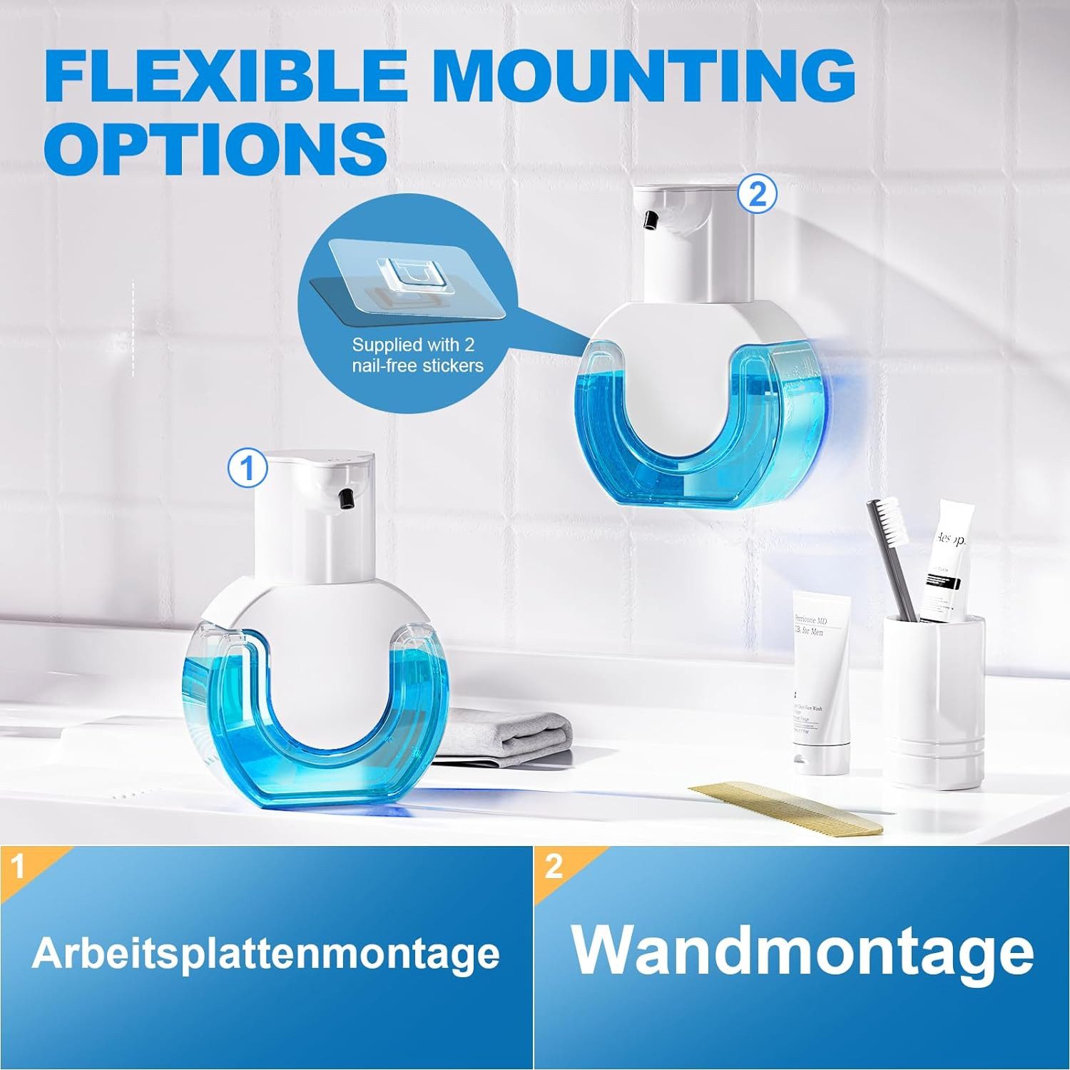 TUWENA Seifenspender Automatisch Wandbefestigung 420ML Elektrischer Soap Dispenser No Touch, (1-tlg), mit USB Wiederaufladbar, IPX5 Wasserdicht