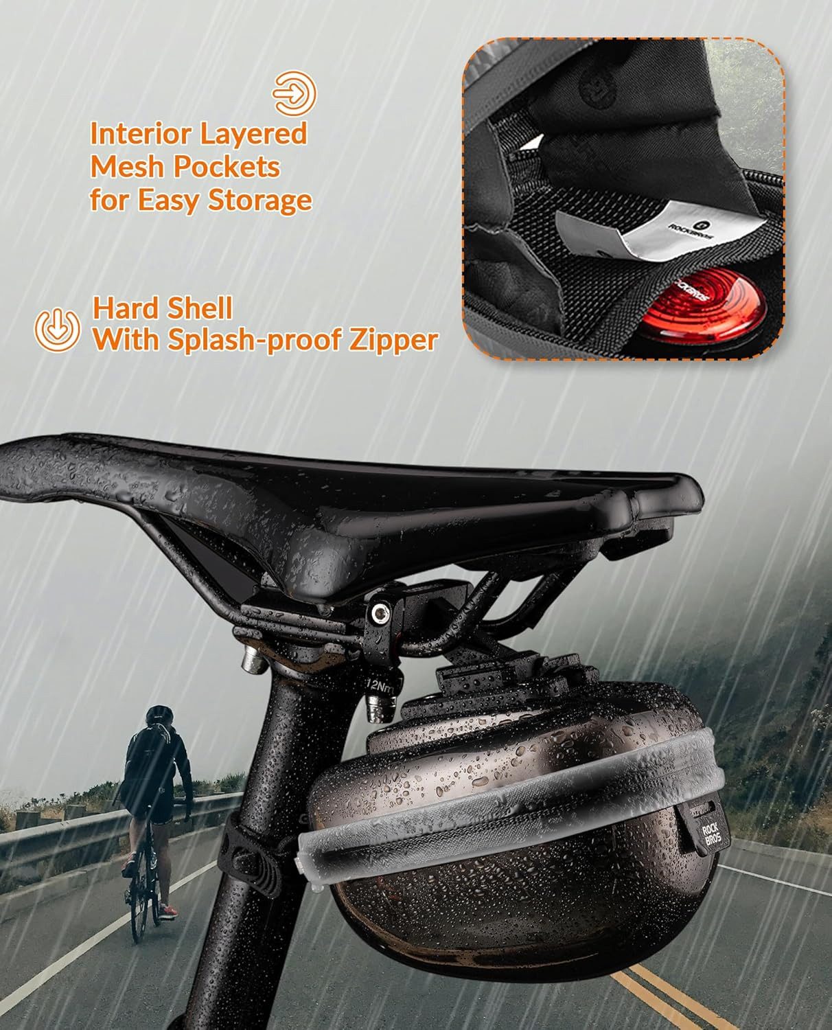 ROCKBROS Satteltasche Hard Shell 0,4 L, Hartschale, spritzwassergeschützt, Schnellbefestigung