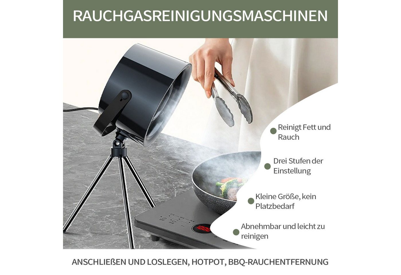 Thumbnail - Refttenw Absauganlage Kleine Tischhaube Tragbar Desktop Dunstabzugshaube mit Filter, 18x10.8x42cm