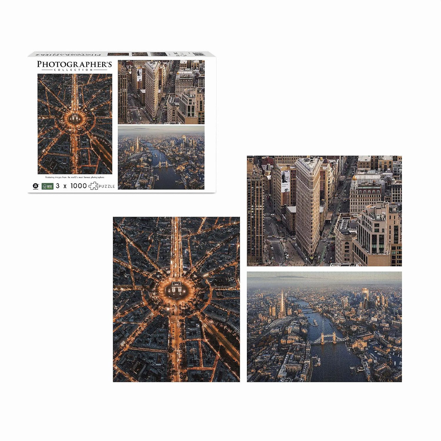 BrainBox Puzzle Ambassador - Weltstädte 3x1000 Teile (Sebastien Nagy), 1000 Puzzleteile