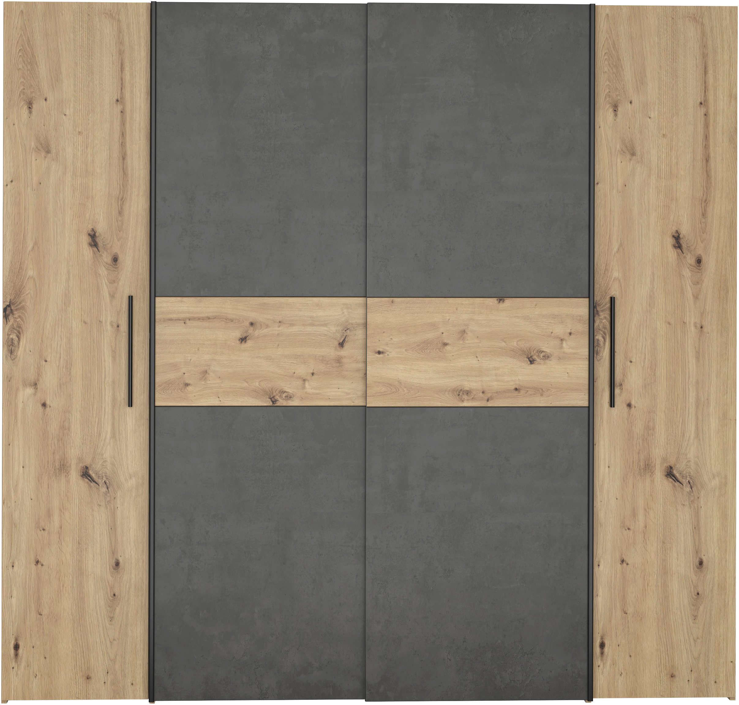 FORTE Kleiderschrank Kalixtus, Made in Europe (B/H/T ca. 200x190x60 cm, 2 Schiebetüren, 2 Drehtüren, 8 Einlegeböden) Kombination aus Dreh- und Schwebetüren, mehrere Farben