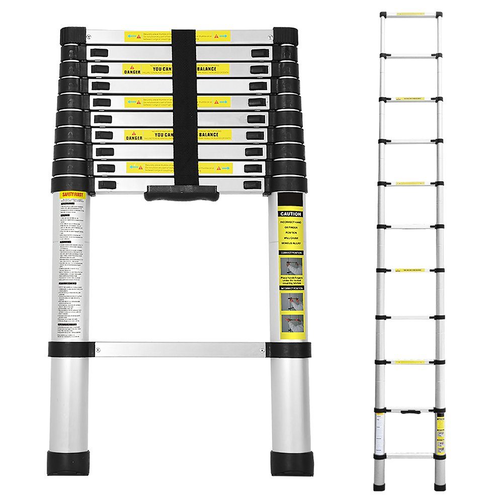 Gimisgu Teleskopleiter Teleskopleiter Alu 3.2m Ausziehleiter Silber Anlegeleiter