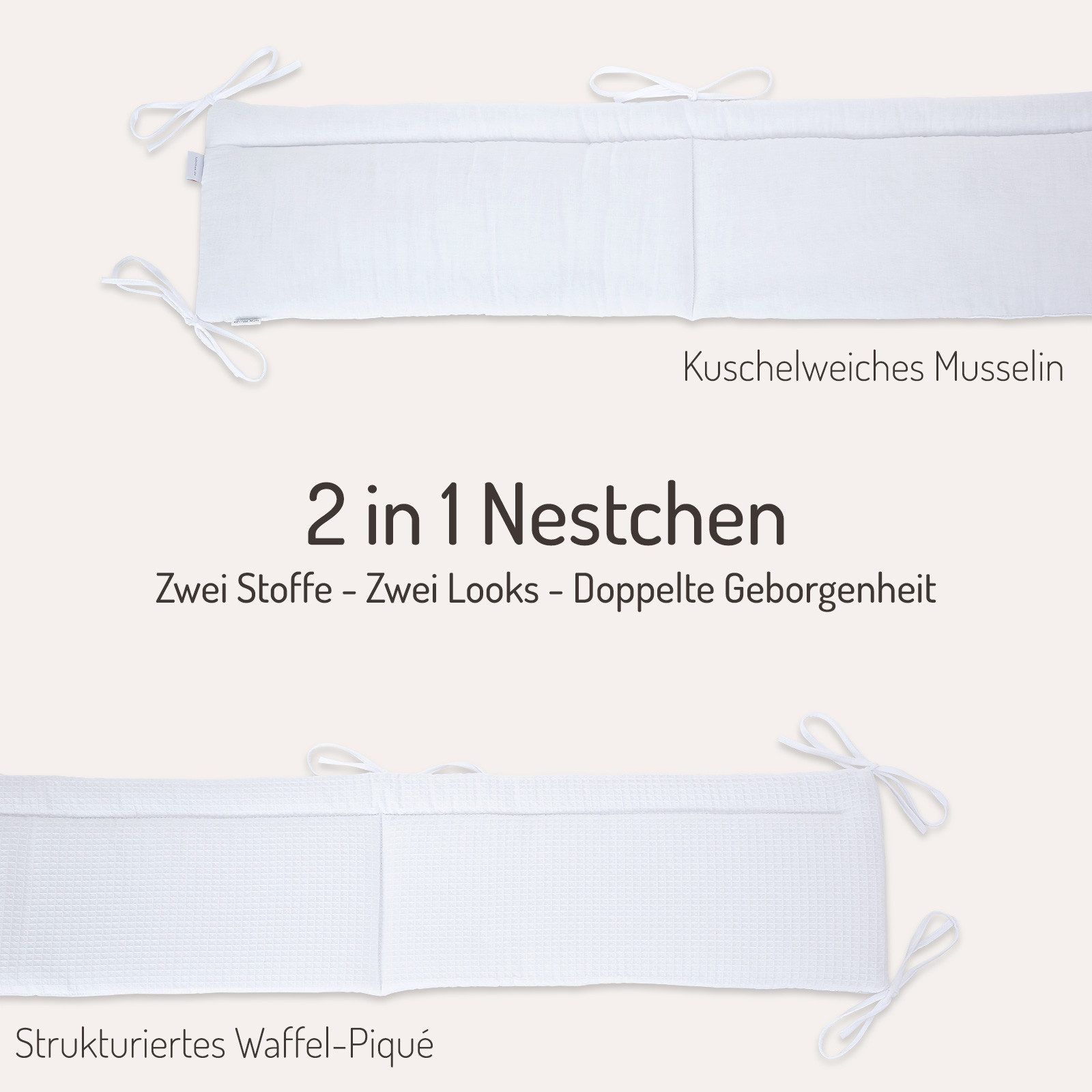 FabiMax Bettnestchen Musselin + Waffel-Piqué 2 in 1 Nestchen für Beistellbett Boxspring, 2in1 Wendedesign, 100% Baumwolle, Made in EU
