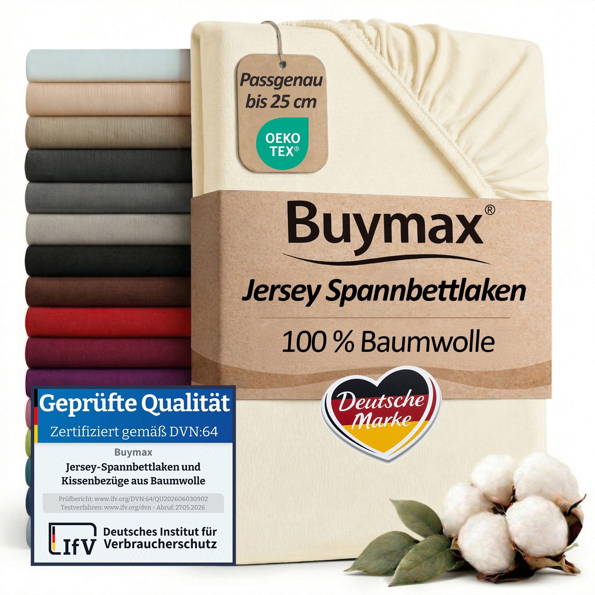 Buymax Spannbettlaken Buymax Jersey aus 100% Baumwolle, Jersey, Gummizug: Rundumgummi, (1 Stück), Pflegeleicht und Atmungsaktiv in Verschiedenen Farben und Größen