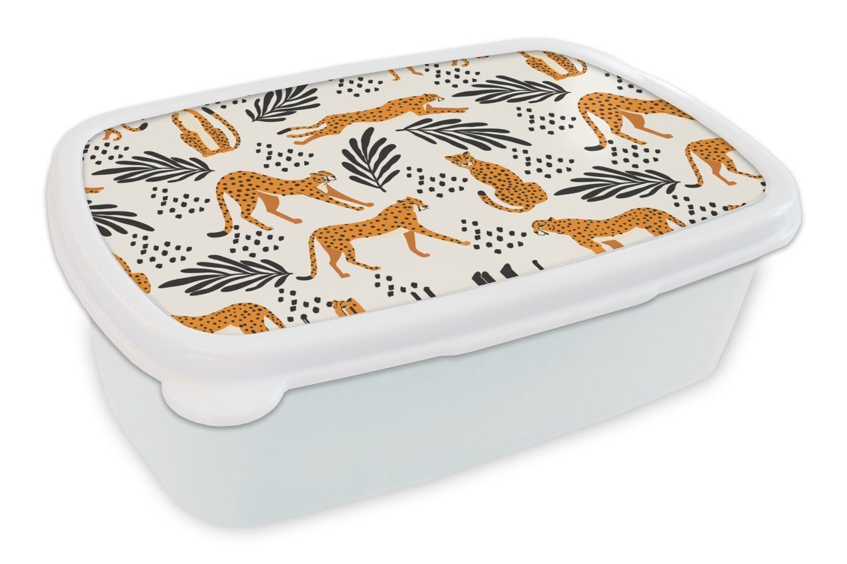 MuchoWow Lunchbox Muster - Leopard, Kunststoff, (2-tlg), Brotbox für Kinder und Erwachsene, Brotdose, für Jungs und Mädchen weiß